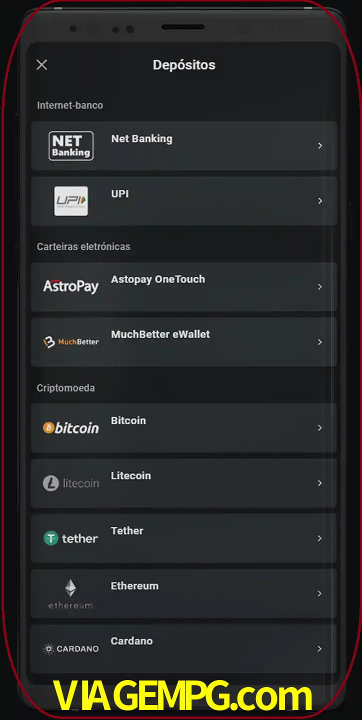 Você pode usar métodos alternativos de depósito.